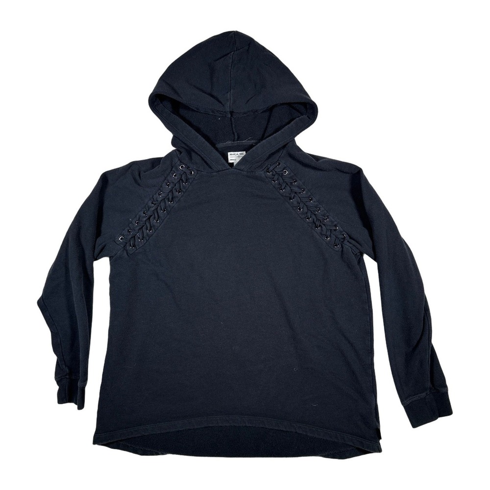 RVCA Black Lace Up Hoodie Sweatshirt Women's Small‎ Cotton Blend